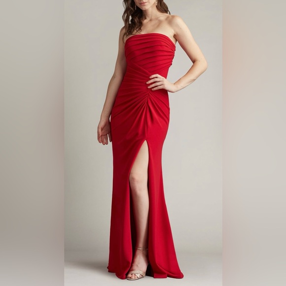 Tadashi Shoij DORSETT PLEATED CREPE GOWN BOS24002L-CHERY NWT - Picture 3 of 8